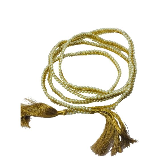 Vintage Pearl Wired Gold Cord Tassles Garland Christmas Holiday Xmas Tree 25353 - Picture 1 of 3